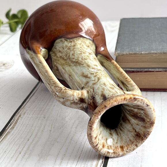 Vintage Hull Pottery Brown Drip Glaze Vase 2 Handles Brown USA Mid Century #100 - Picture 6 of 7